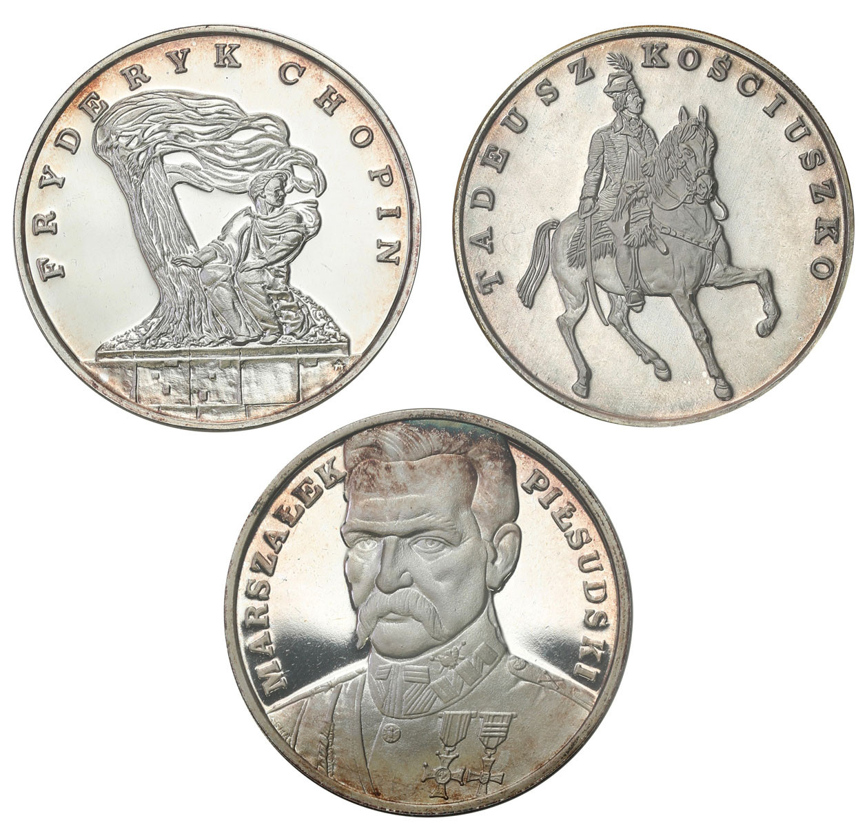 III RP. Mały Tryptyk 100.000 zł Piłsudski, Chopin, Kościuszko 1990 - zestaw 3 sztuk w pudełku